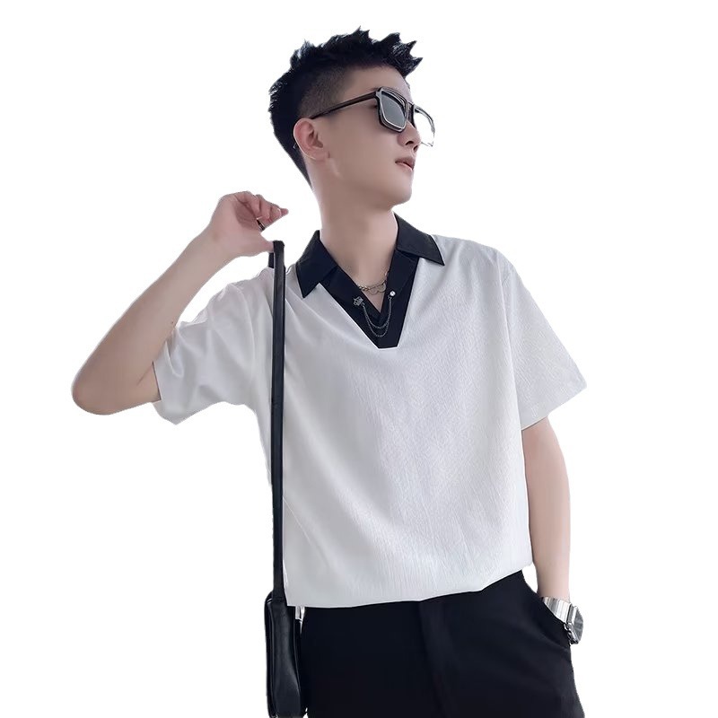 Polo de manga corta de primavera y verano para hombre, pareja, temperamento elegante, moda, ropa negra informal suelta, marca de moda