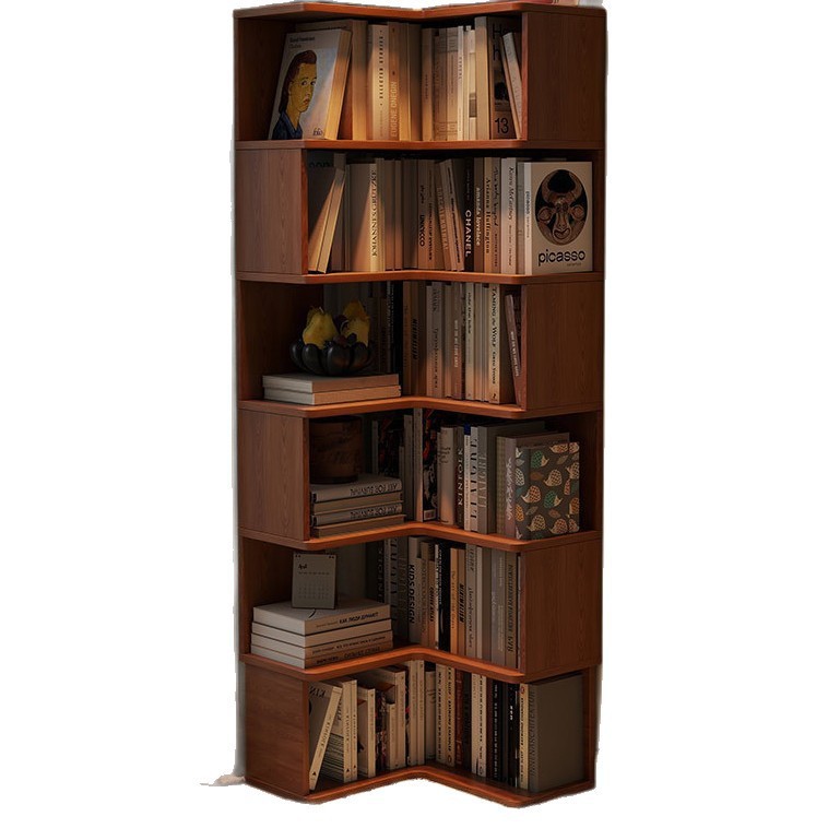 librería de gran capacidad estante de piso de madera sólida esquina estante de libros contra la pared armario de almacenamiento armario de almacenamiento dormitorio Gabinete de exhibición