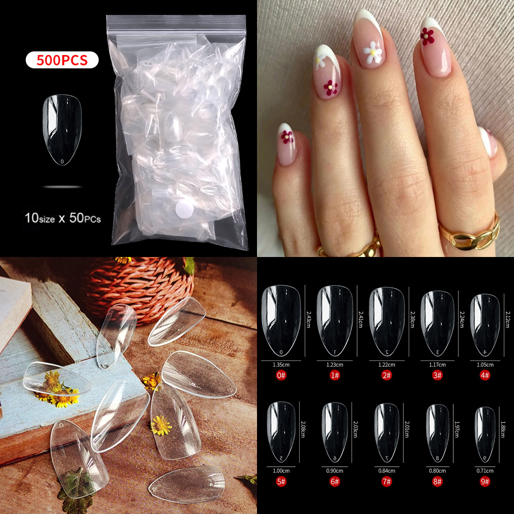 500 piezas de puntas de uñas blancas en una bolsa, varios estilos de uñas suaves sin pliegues, puntas de uñas transparentes, puntas de uñas especiales para uñas postizas. image 10
