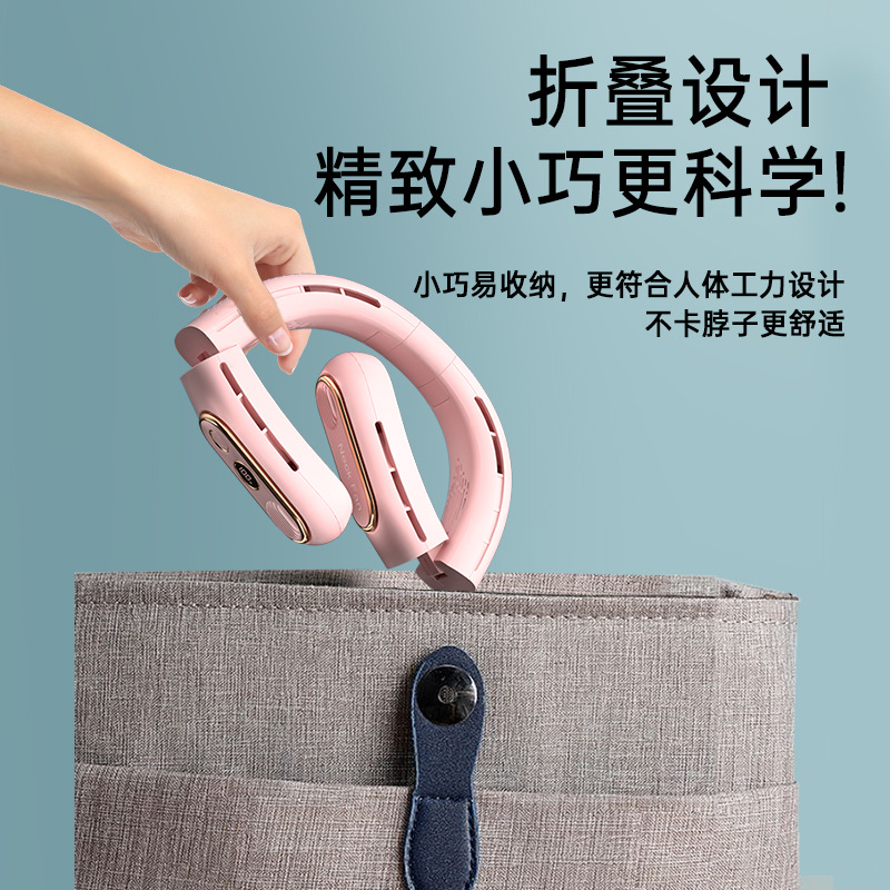 Ventilador de Cuello Portátil 2023, Plegable, Recargable por USB, con Pantalla Digital, Mini Ventilador de Mano para Exteriores