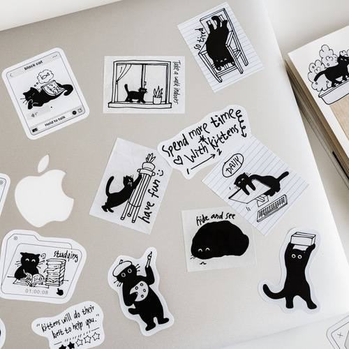 Momo Sticker Pack Little Black Cat Series INS Cat Handbook DIY Material Decorative Stickers 30 pieces in 4 options
