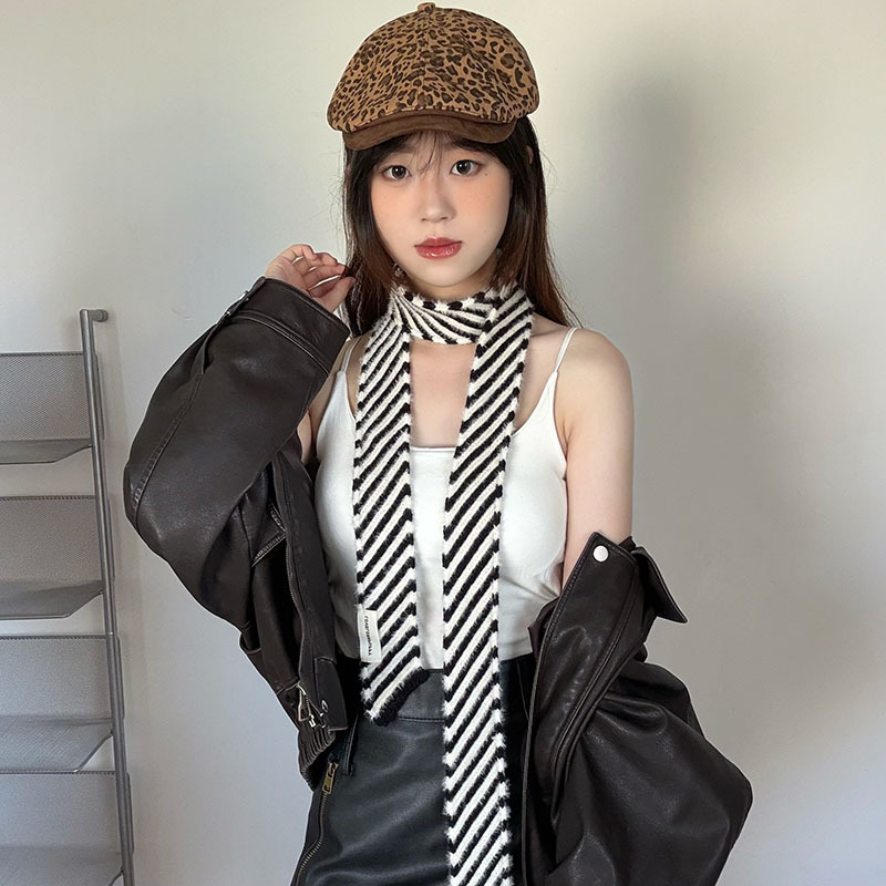 美式文艺条纹甜辣风街头小细条时髦个性气质围巾女秋冬氛围感搭配|undefined