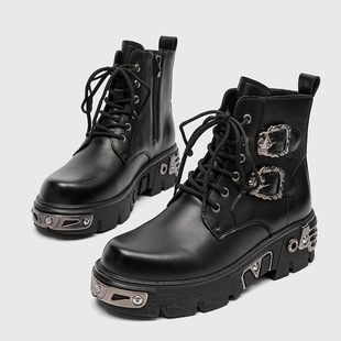 Men's Punk Martin Boots Spring and Autumn British Style Height Increasing Thick-Soled Short Boots Versatile Work Boots 483704-J