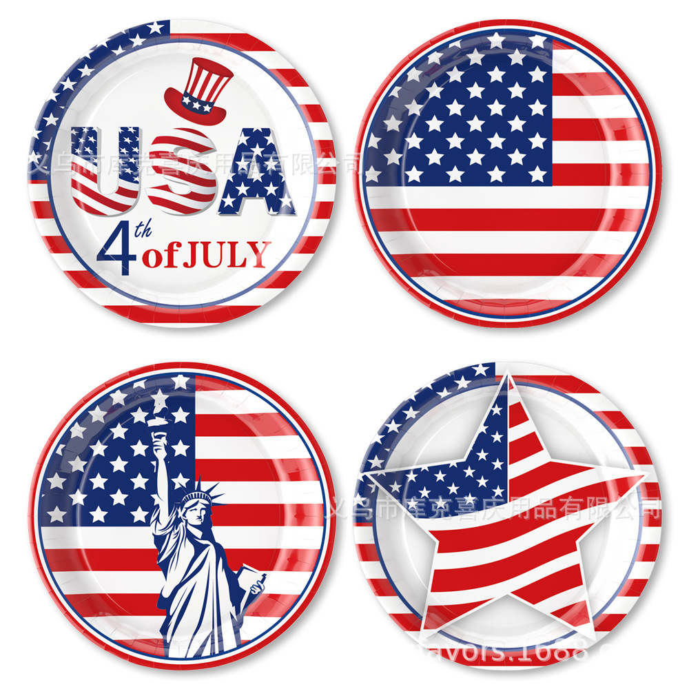 Día de la Independencia Fiesta temática de la bandera estadounidense Bandeja de papel Vaso de papel Toalla de papel Juego de vajilla Día de la Independencia Decoración de la fiesta