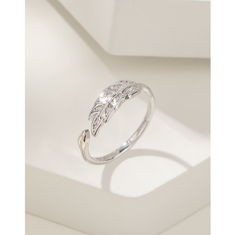 925 anillo de hoja de plata esterlina nicho de diseño femenino ligero lujoso anillo índice de hoja abierta ajustable