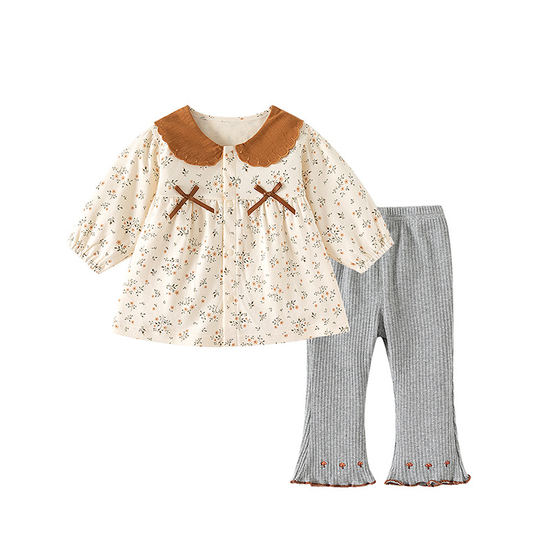 Infant Clothes, Spring & Fall Long-Sleeved Pants Suit, Baby Two-Piece Set, Printed New Style, Fashionable Style for Girls Aged 0-6 Years Old