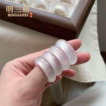 马料白冰料天然马达加斯加玉髓戒指戒圈指环男女扳指时尚饰品
