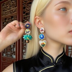 ZA跨境潮流复古百搭个性合金椰子树花卉爱心太阳时尚独特耳坠女款