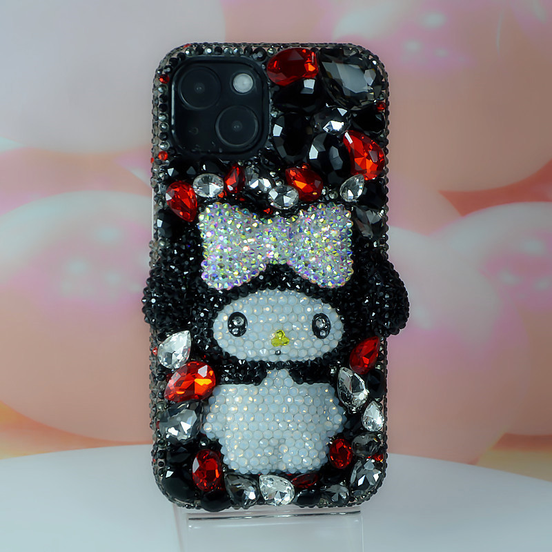 iPhone11 12 1314 15 Pro Max Apple Black Gem Phone Case with Rhinestones
