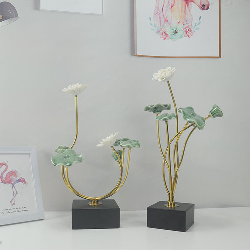 Lotus leaf lotus ornaments light luxury entrance hall office bookcase modern living room TV cabinet wine cabinet home soft furnishings