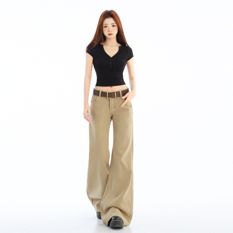 Khaki Low-Waist Bootcut Jeans for Women, Winter Trendy New Slimming Look and Versatile Non-Leg-Fitting Bootcut Pants