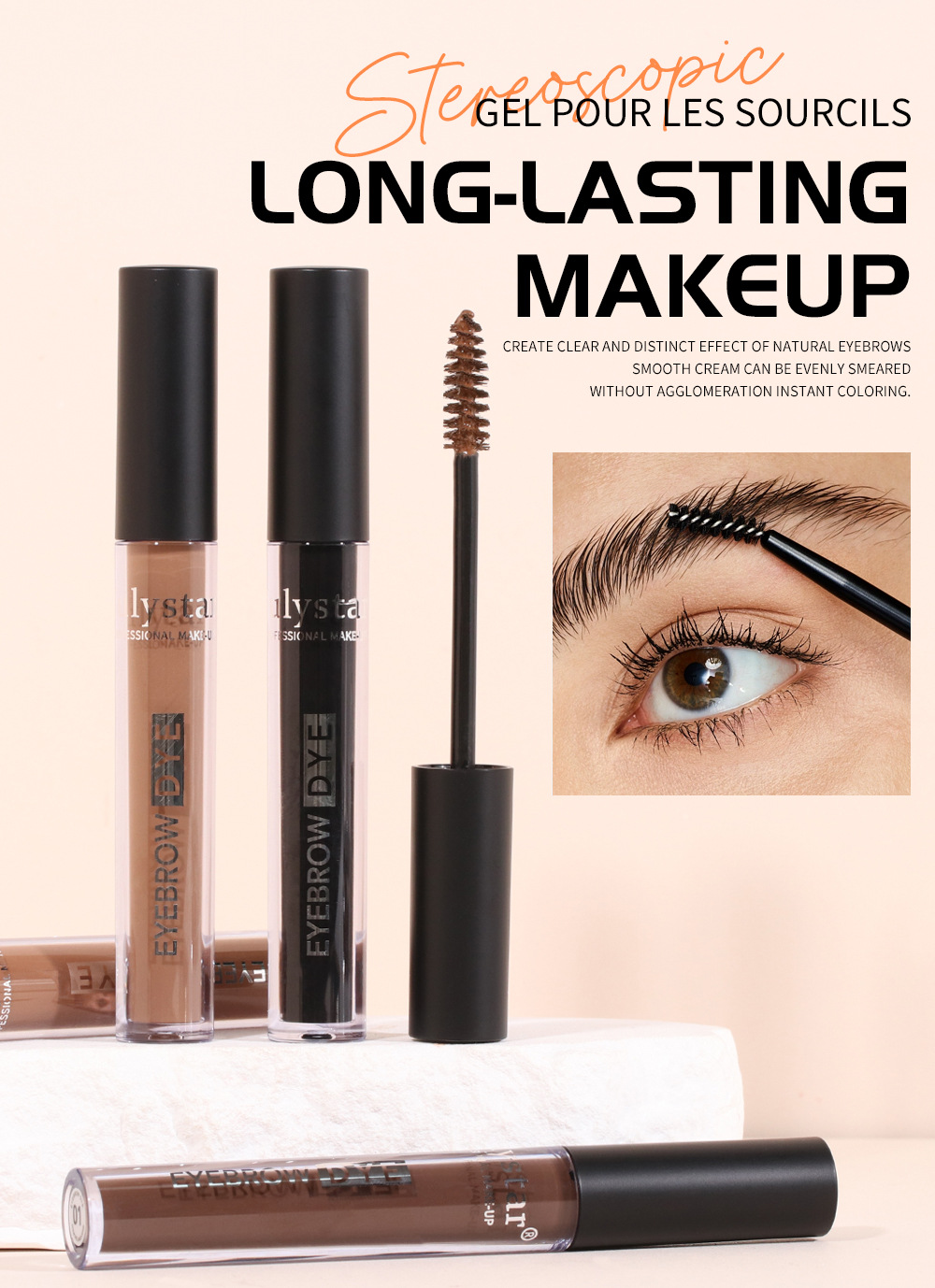 Cross-border makeup liquid eyebrow dye, double-headed eyebrow brush, wild, natural, long-lasting setting, waterproof and sweat-proof eyebrow liquid and eyebrow cream Specification drawing