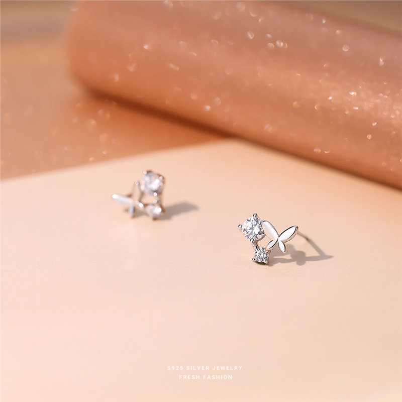 Butterfly Zircon Stud Earrings For Women Elegant Silver Jewellery_voghion.com