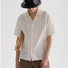古巴领设计感小众vintage短袖花衬衫男情侣古着复古宽松沙滩衬衣