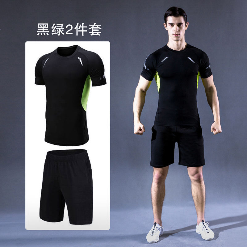 Conjunto deportivo transpirable de verano para hombre, camiseta de secado rápido y pantalones cortos para correr por la mañana, estilo moderno.