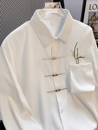 Men's High-End Chinese Style Casual Long-Sleeve Shirt with Traditional Button Closures, Loose Fit, Flowing Sensation, and Modern Chinese Outfit