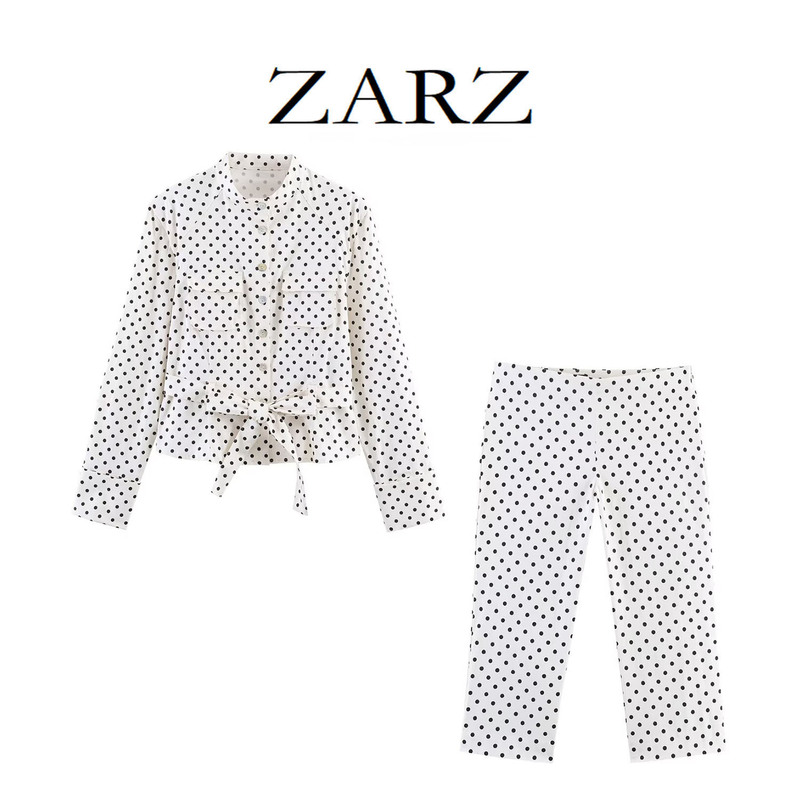 Zarz Self-Made European and American Style New Women's Clothing, Stylish and Fashionable Polka Dot Shirt Jacket, Polka Dot Capri Pants
