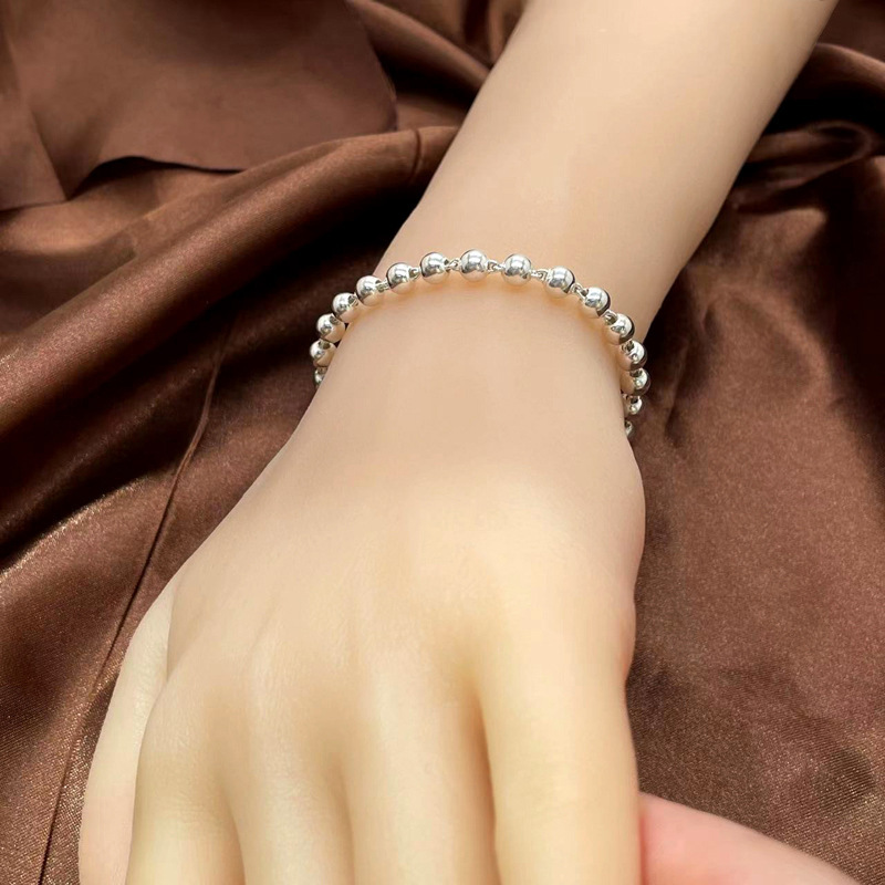 New S925 foot silver beads bracelet for men and women Buddha beads silver beads bracelet baby simple silver jewelry manufacturers wholesale