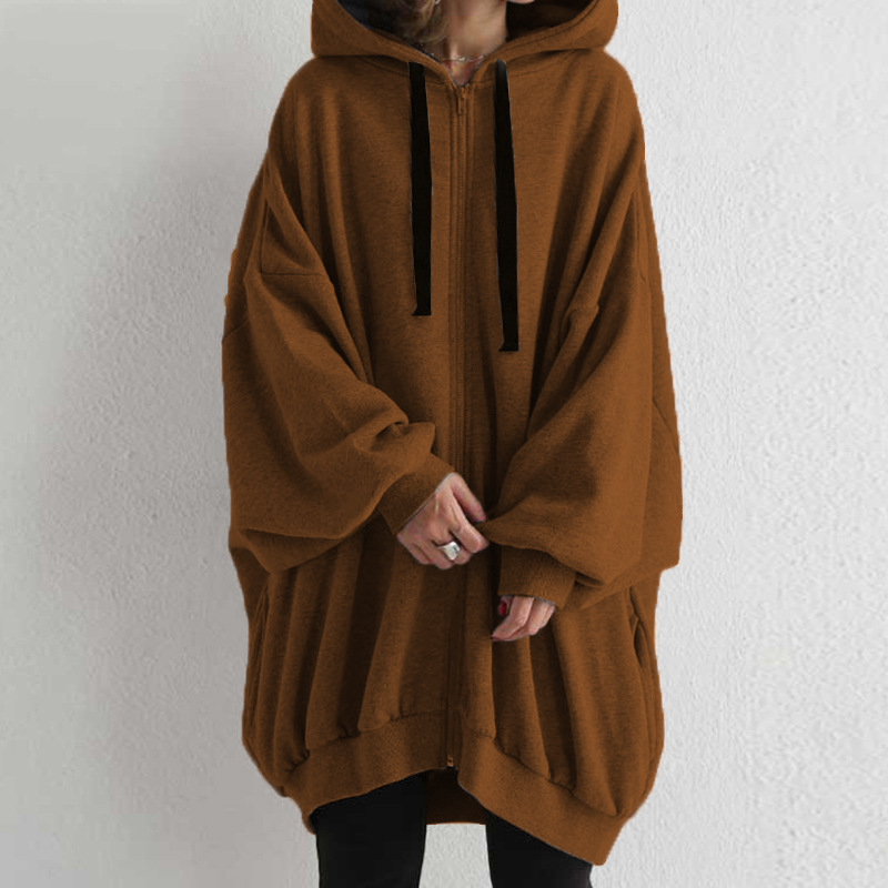Felpa con cappuccio da donna taglio ampio con cerniera_voghion.com