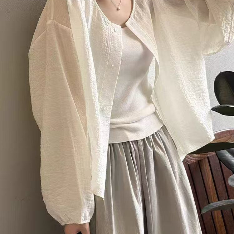 Unique Round Neck Long-Sleeved Thin Sun Protection Shirt for Women 2025 Summer New Loose Casual High-End Top Unique Round Neck Long-Sleeved Thin Sun Protection Shirt for Women 2025 Summer New Loose Casual High-End Top