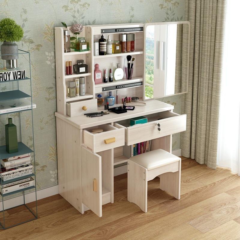 Moderno dormitorio minimalista tocador con espejo de luz de almacenamiento integrado salón de belleza tocador pequeño apartamento Mesa