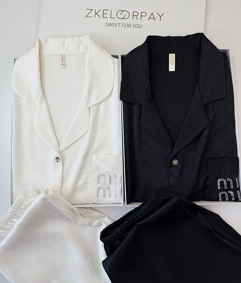 Luxuriöser Eis-seide Partner Pyjama Satin Jacquard Hausanzug_voghion.com