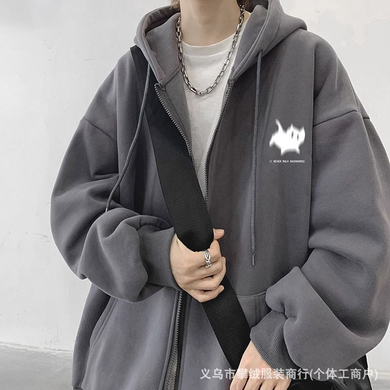 开衫连帽卫衣男士秋冬2026新款美式复古潮牌重磅加绒冬装外套