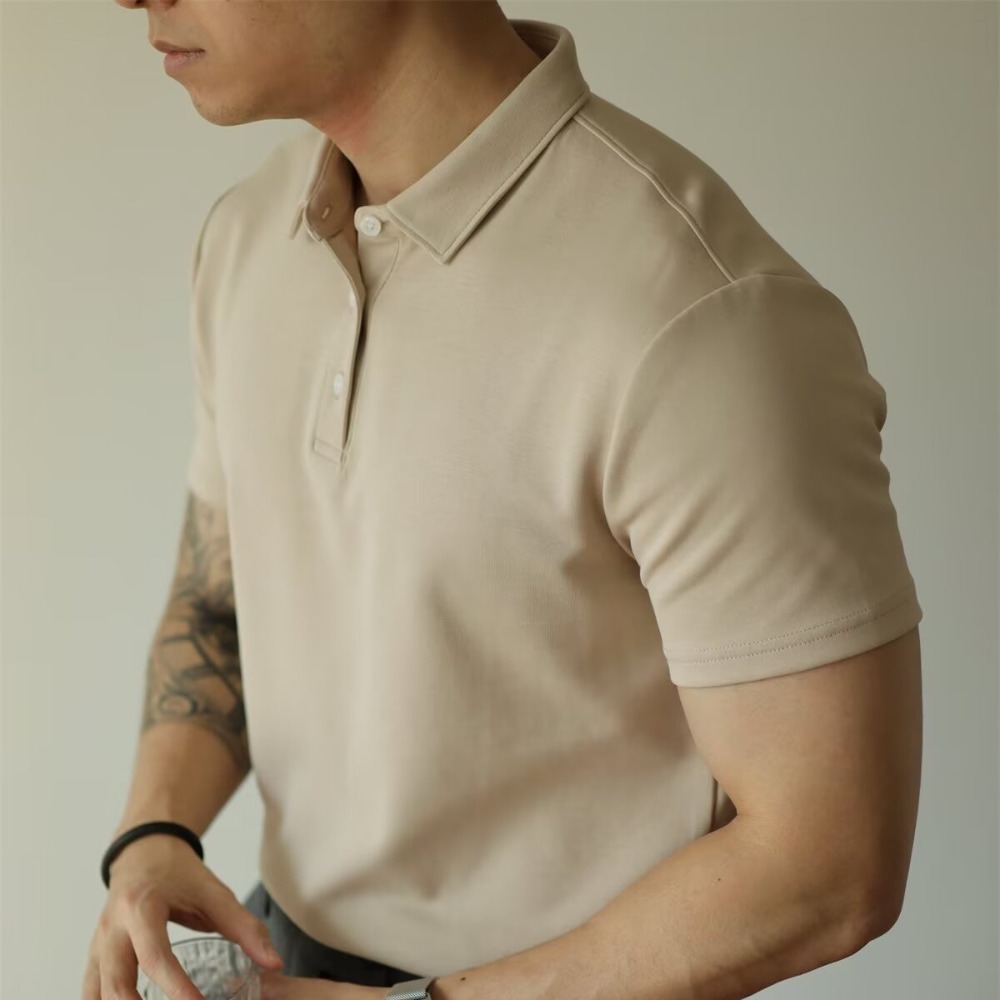 Camiseta de polo con cuentas de seda de hielo americano Camiseta de trabajo de manga corta delgada de manga corta para hombre Camisa de Paul de viaje informal de negocios