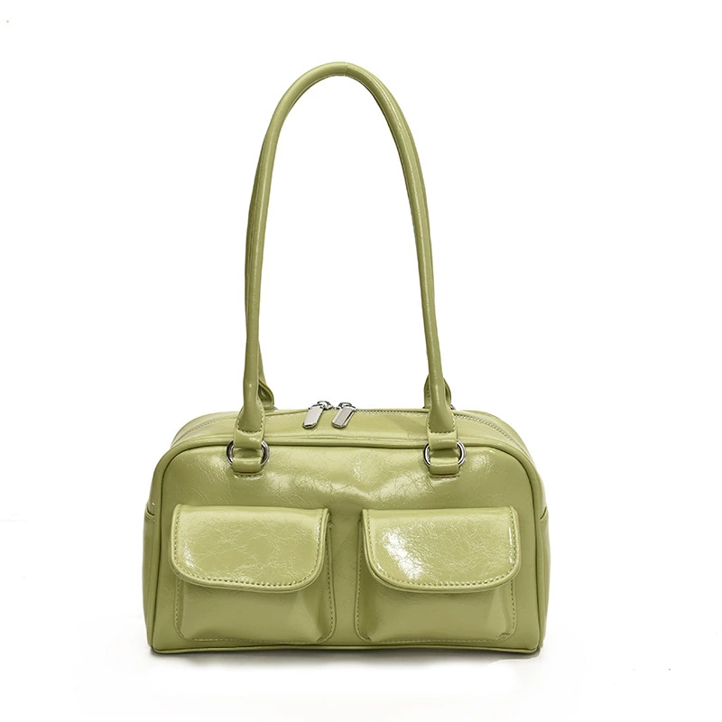 Underarm shoulder bag, retro capacious design, double front pockets — available in multiple colors
