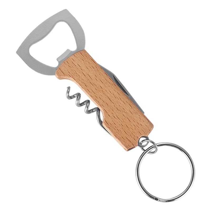Acero inoxidable mango de madera abrebotellas vino cerveza abrebotellas multifuncional tres en uno cuchillo abrelatas 05A