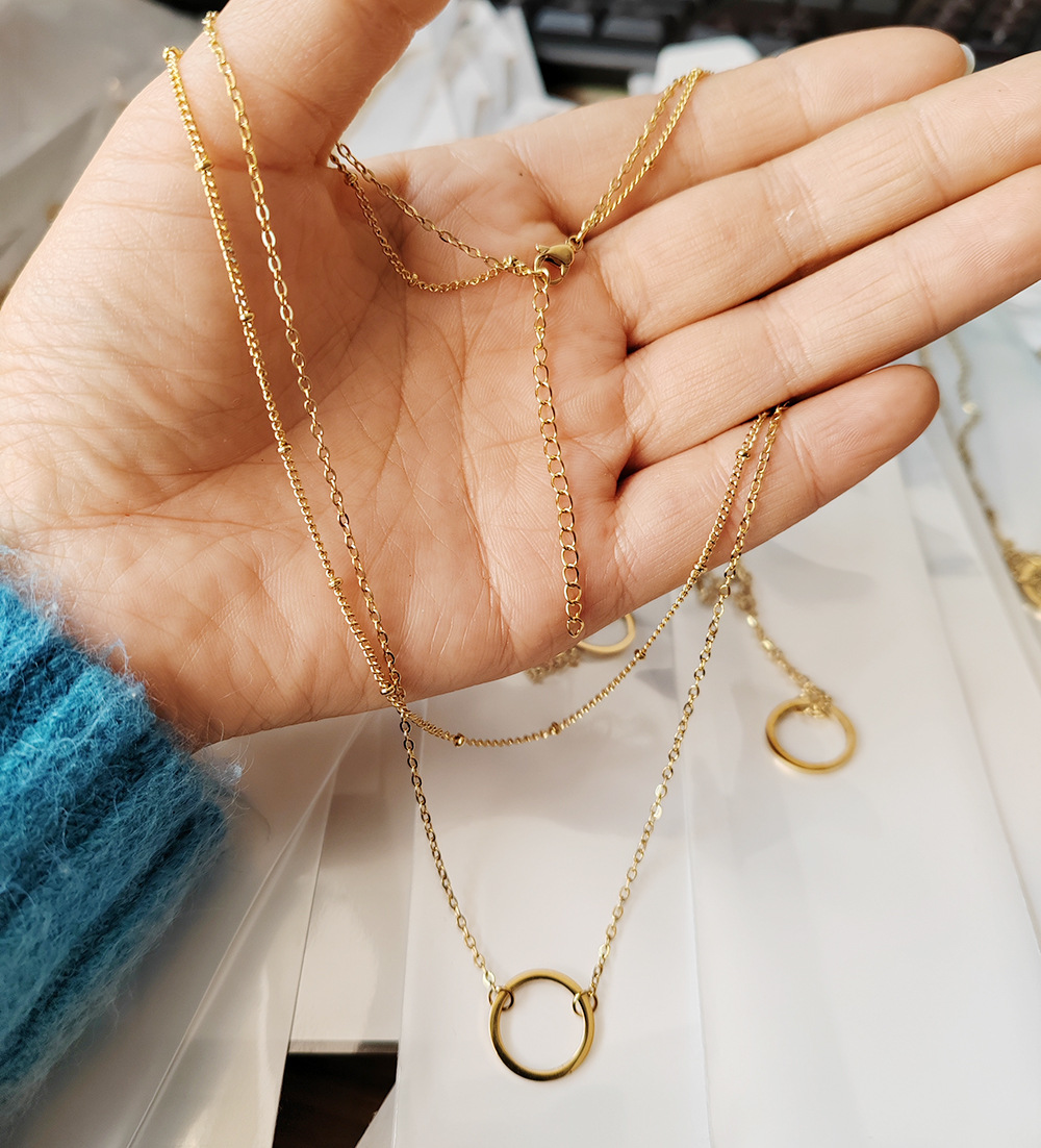7g Weight Layered Necklaces Classification Daily Occasion Stainless Steel, Titanium Steel Material Circle Pattern Women'S Gender Plating Design Simple Style Style Simple Style Circle Stainless Steel Titanium Steel Plating Layered Necklaces 16