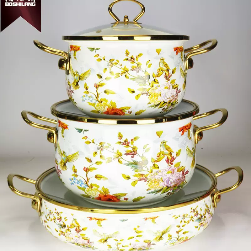 泊仕朗搪瓷锅金边汤锅双耳锅厨房电磁炉煤气炉可用珐琅搪瓷炖锅