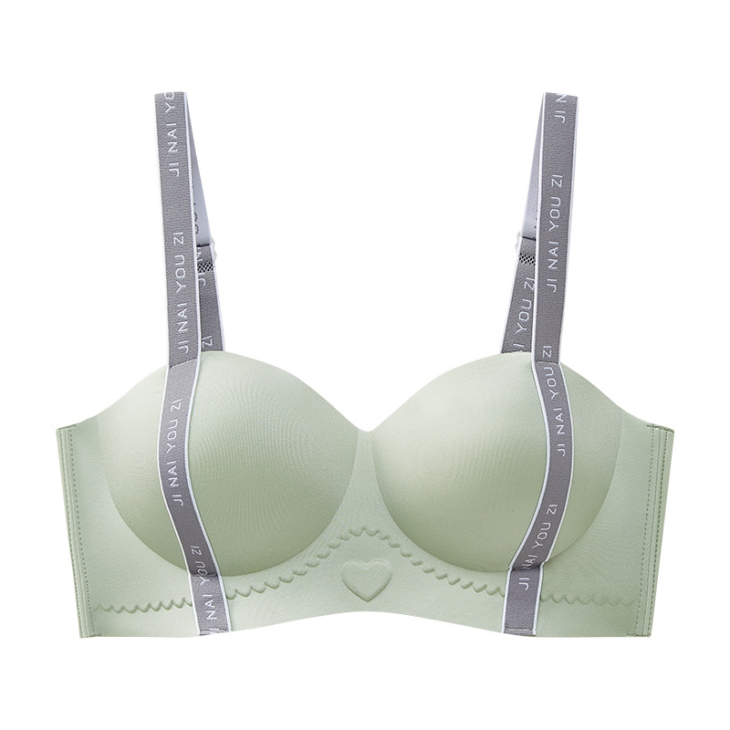Nuevos productos sin anillo de acero belleza de espalda sin marca ropa interior letras cinturón de hombro pecho pequeño colapsado lateral sujetador de mujer transmisión en vivo