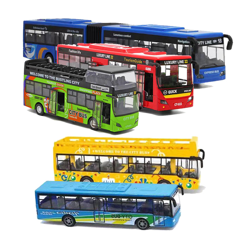 Simulated Extended-Length Bus Alloy Car Model with Lights and Music, Pull-Back Double-Decker Bus Children's Toy Car with Sound and Light
