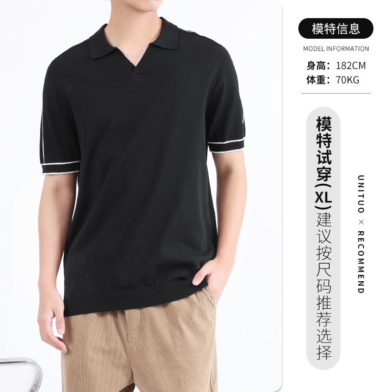 アイスポロシャツ半袖高级感夏メンズビジネスtシャツカジュアル襟折りニットtシャツメンズ