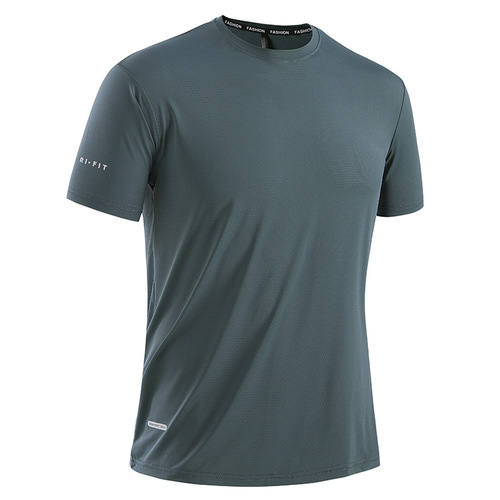 Men's Quick-Drying Ice Silk T-Shirt with Round Neck, Simple Print, Elastic, Breathable