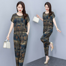 夏季中老年短袖t恤套装女式棉绸上衣两件套1688地摊货源工厂批发