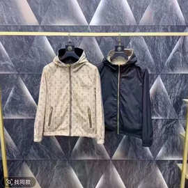 【 两面服 】春季新款提花满印连帽休闲夹克时尚百搭双面穿潮外套