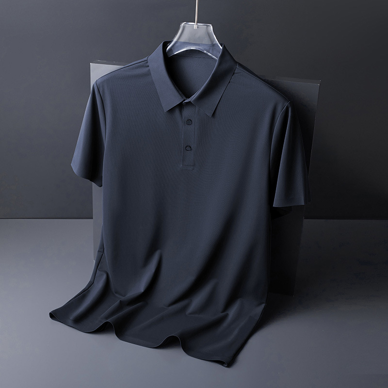 Camisa de polo de seda de hielo de verano Camiseta adhesiva sin costuras hombres de media manga camiseta delgada de negocios camisa de Polo de manga corta para hombres