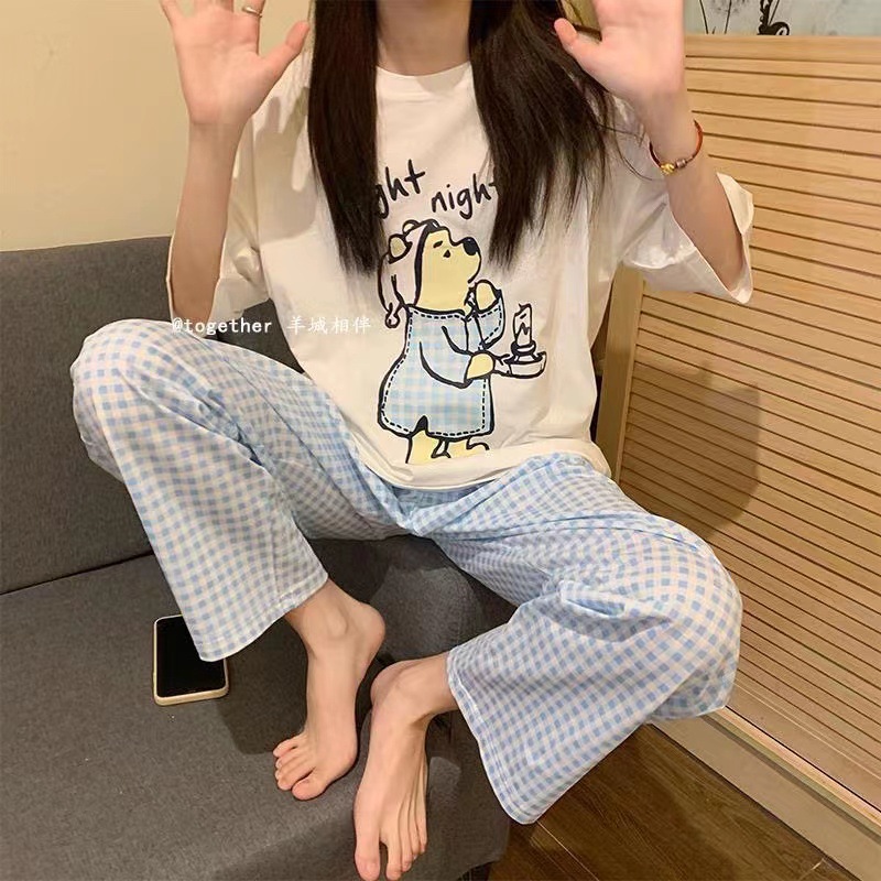 Pijamas para mujer 2025 nuevo estilo ins verano pantalones de manga corta traje de dos piezas dibujos animados lindo primavera y otoño servicio a domicilio