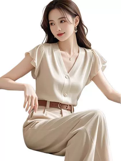 Shirt, french style, V-neckline, high-quality style