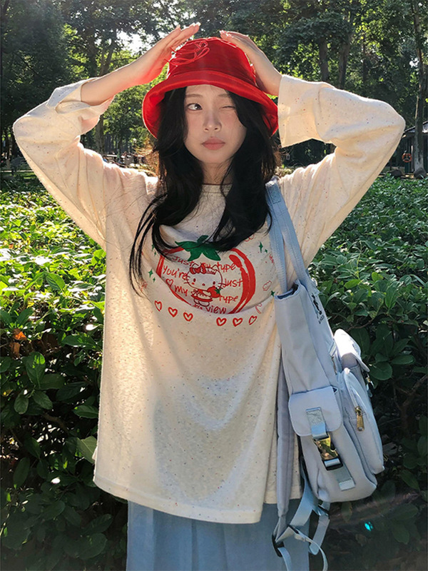 自社工場在庫 カラフル水玉長袖Tシャツ レディース 夏 KT猫 日焼け止めブラウス カレッジスタイル 万能トップス|undefined