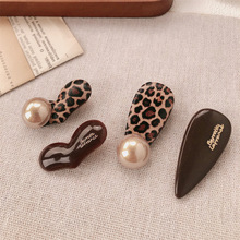 复古珍珠豹纹发夹女高级感侧边刘海夹发卡前额碎发一字夹发卡边夹