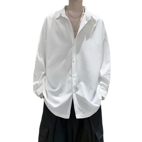 Men's 2025 Black Shirt, Celibate Style Korean Version Fashion Cool Collarless Top Gangster Style Hong Kong Style Japanese Long-Sleeve Top Trend