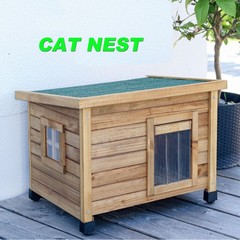 国境を越えた無垢材の猫ハウス卸売木製猫ケージ猫の巣家庭用大スペース屋外猫ハウスペットハウス卸売工場