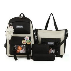 4点セット 学生用スクールバッグ キャンパス レディース カジュアルリュック 大容量 ガーリー 可愛い バックパック 通気性 春