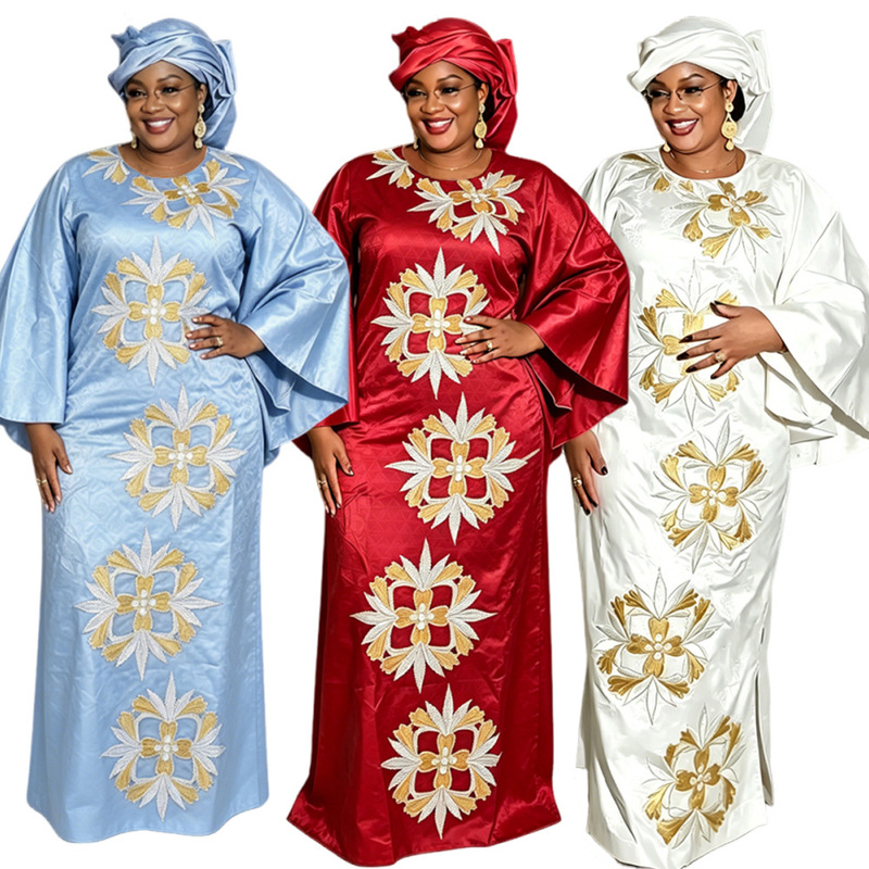 Cross-border African plus-size women's clothing, scented jacquard fabric robe with headscarf, Amazon AliExpress fashion printed dress