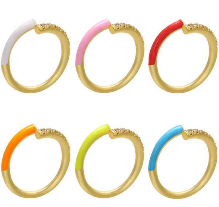 4g Weight Wholesale Jewelry Multicolor Rainbow Oil Drop Zircon Copper Ring Nihaojewelry