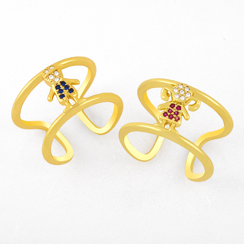 Hip-hop Double-layer Geometric Zircon Couple Rings display picture 3