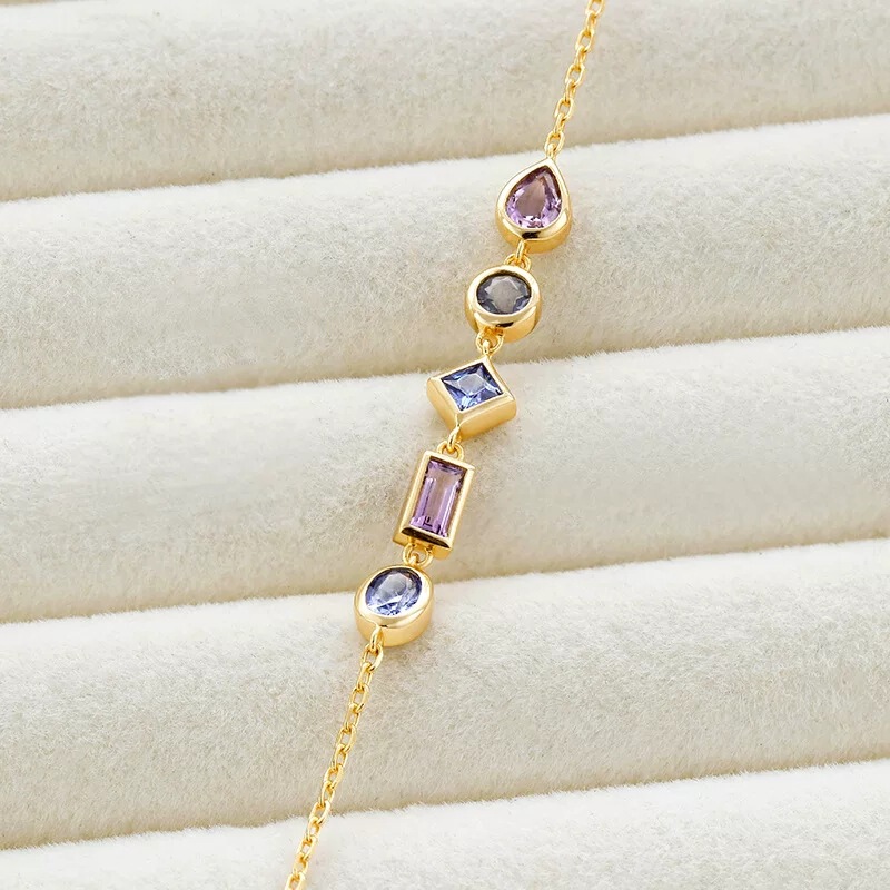 New Luxury Bracelet with Iolite, Amethyst, Tanzanite, Unique Geometric Design, Simple and Fresh, Versatile Jewelry New Luxury Bracelet with Iolite, Amethyst, Tanzanite, Unique Geometric Design, Simple and Fresh, Versatile Jewelry